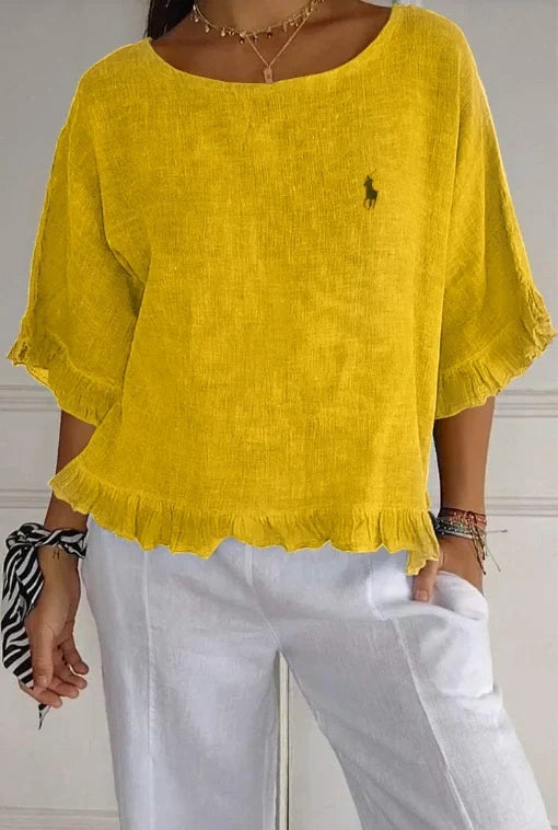 Liquidation 🔥 Chemisier en lin à volants et col rond Ralph Lauren pour femme