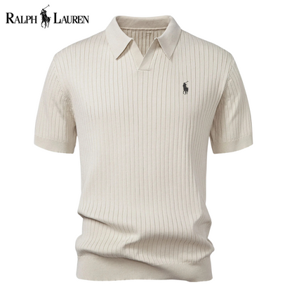 Polo en tricot rayé à col en V RL™
