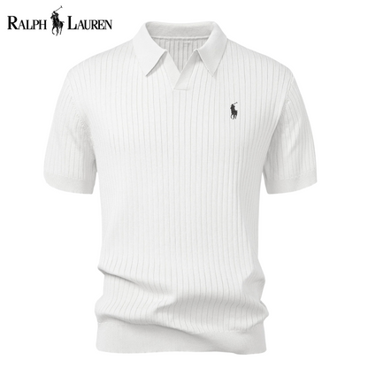 Polo en tricot rayé à col en V RL™