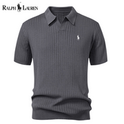 Polo en tricot rayé à col en V RL™