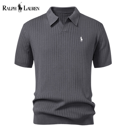 Polo en tricot rayé à col en V RL™