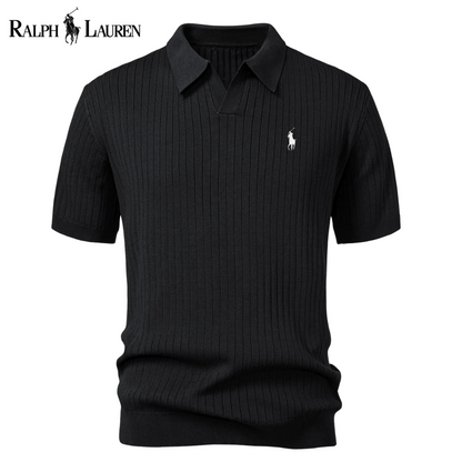 Polo en tricot rayé à col en V RL™
