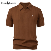 Polo en tricot rayé à col en V RL™