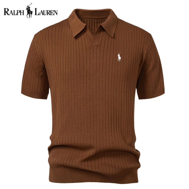 Polo en tricot rayé à col en V RL™