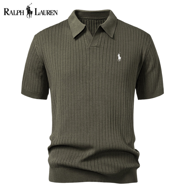 Polo en tricot rayé à col en V RL™