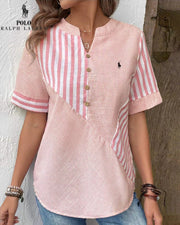 Chemise Ralph Lauren à col V en coton et lin à rayures asymétriques