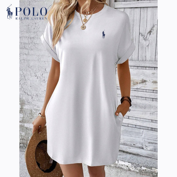 Robe décontractée unie à manches courtes et col rond Ralph Lauren