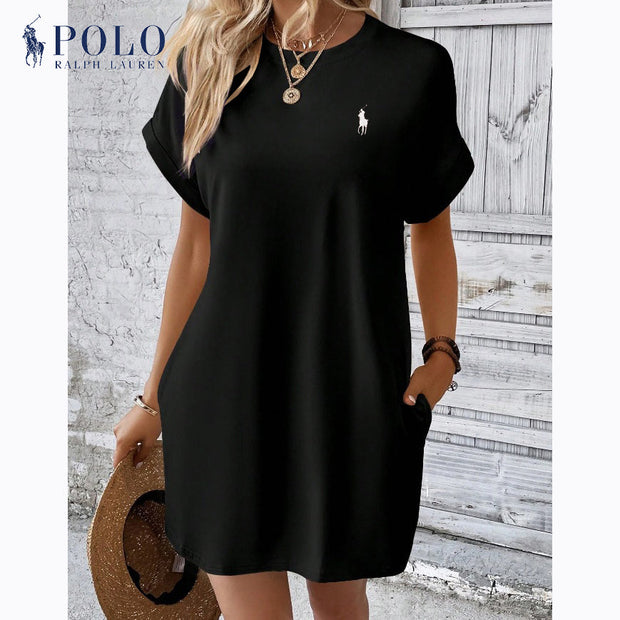 Robe décontractée unie à manches courtes et col rond Ralph Lauren