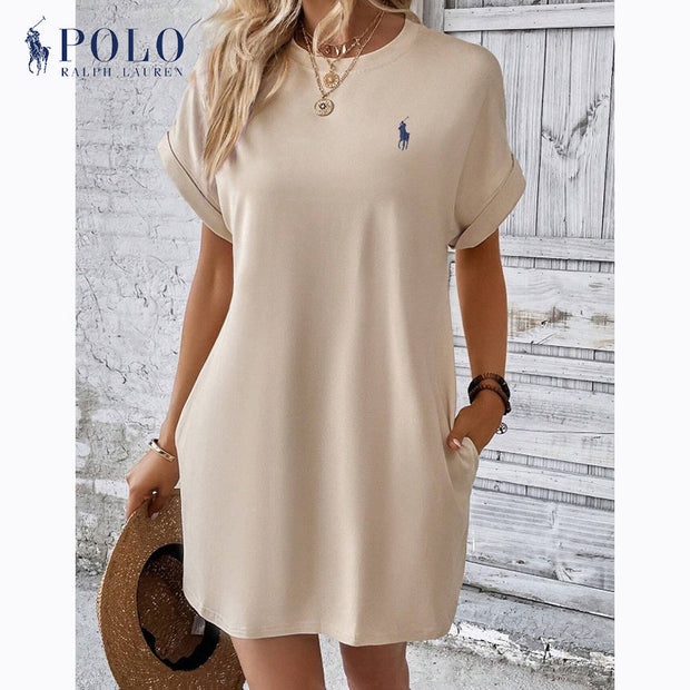 Robe décontractée unie à manches courtes et col rond Ralph Lauren