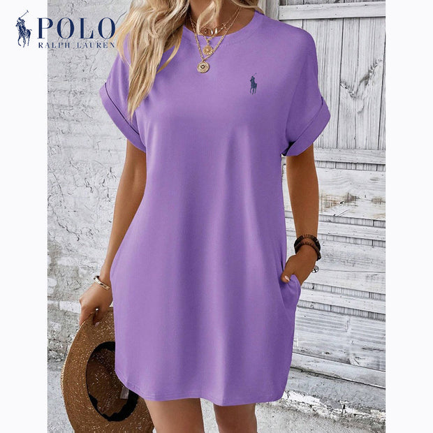 Robe décontractée unie à manches courtes et col rond Ralph Lauren