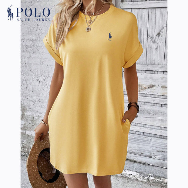 Robe décontractée unie à manches courtes et col rond Ralph Lauren