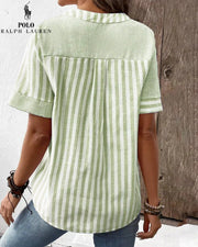 Chemise Ralph Lauren à col V en coton et lin à rayures asymétriques