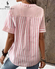 Chemise Ralph Lauren à col V en coton et lin à rayures asymétriques