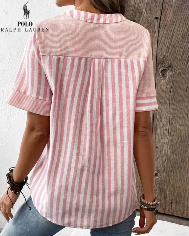 Chemise Ralph Lauren à col V en coton et lin à rayures asymétriques