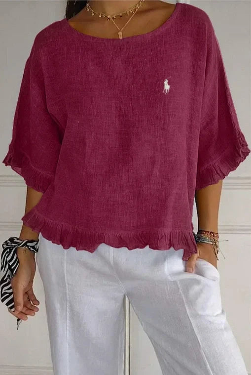 Liquidation 🔥 Chemisier en lin à volants et col rond Ralph Lauren pour femme