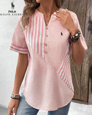 Chemise Ralph Lauren à col V en coton et lin à rayures asymétriques