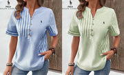 Chemise Ralph Lauren à col V en coton et lin à rayures asymétriques