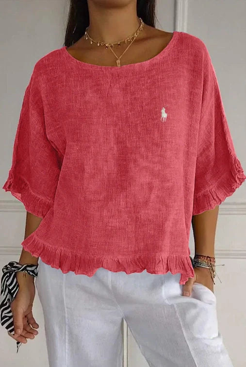 Liquidation 🔥 Chemisier en lin à volants et col rond Ralph Lauren pour femme