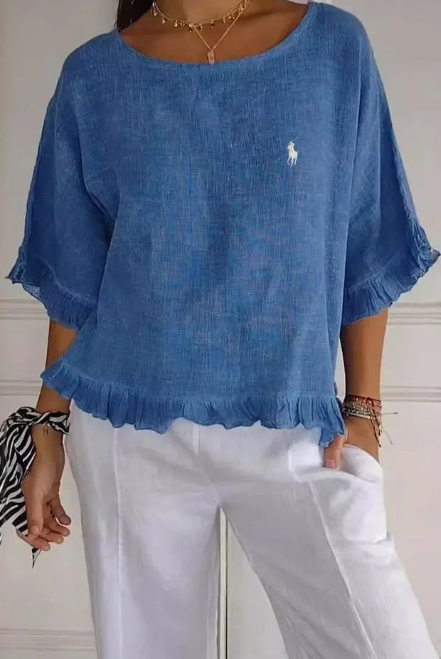 Liquidation 🔥 Chemisier en lin à volants et col rond Ralph Lauren pour femme