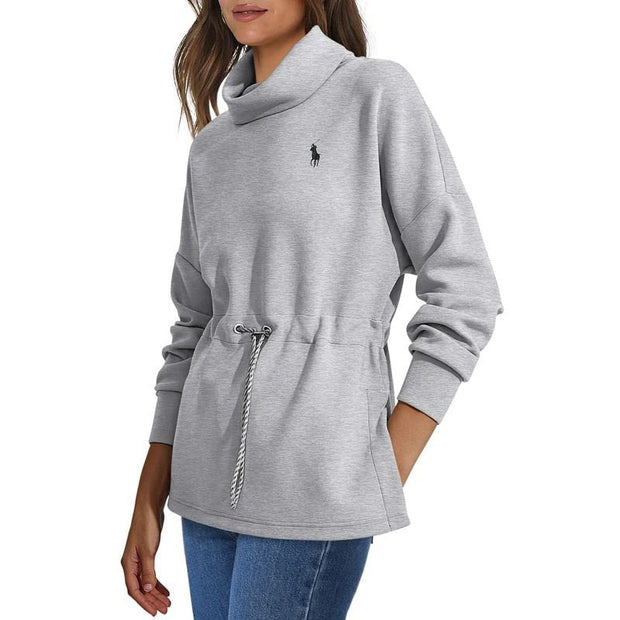 Pull à col roulé pour femme avec cordon de serrage à la taille