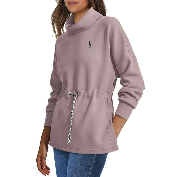 Pull à col roulé pour femme avec cordon de serrage à la taille