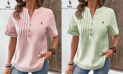 Chemise Ralph Lauren à col V en coton et lin à rayures asymétriques