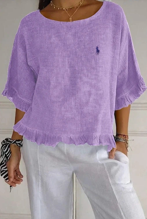 Liquidation 🔥 Chemisier en lin à volants et col rond Ralph Lauren pour femme
