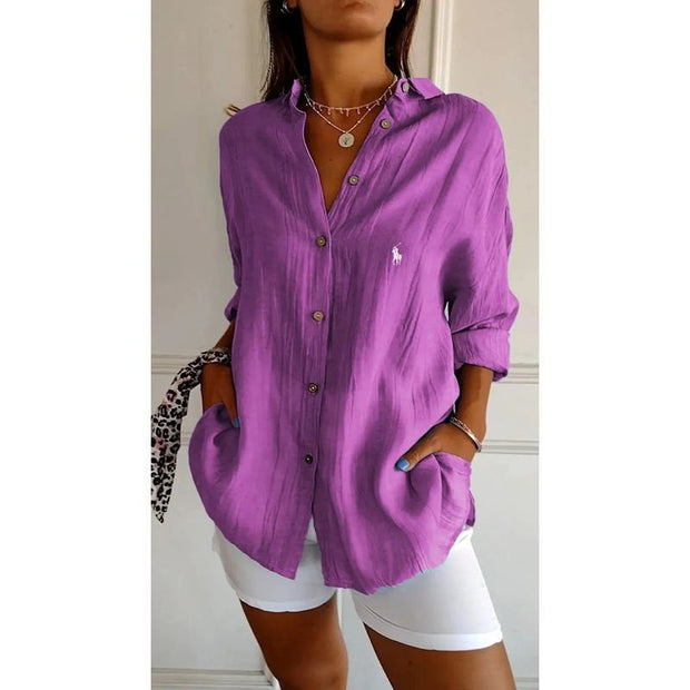 Chemise classique pour femme RL avec col souple et boutons