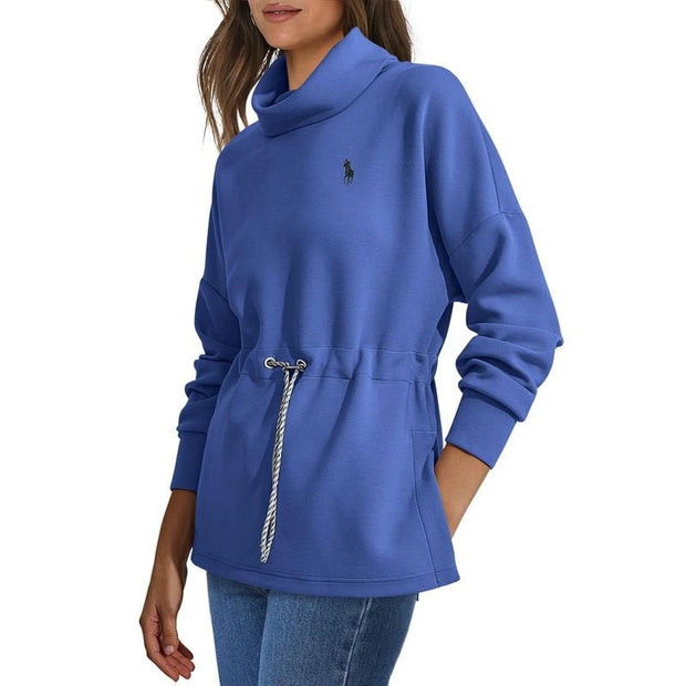 Pull à col roulé pour femme avec cordon de serrage à la taille