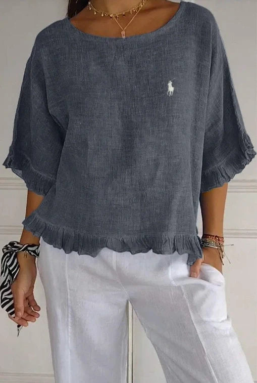 Liquidation 🔥 Chemisier en lin à volants et col rond Ralph Lauren pour femme