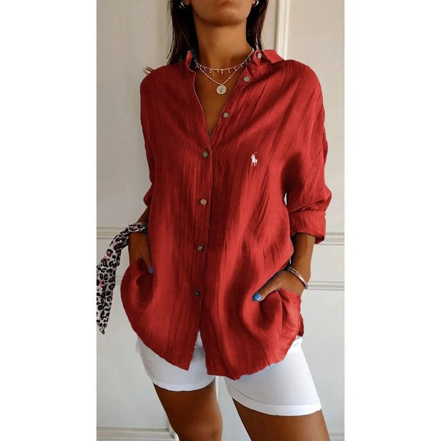 Chemise classique pour femme RL avec col souple et boutons