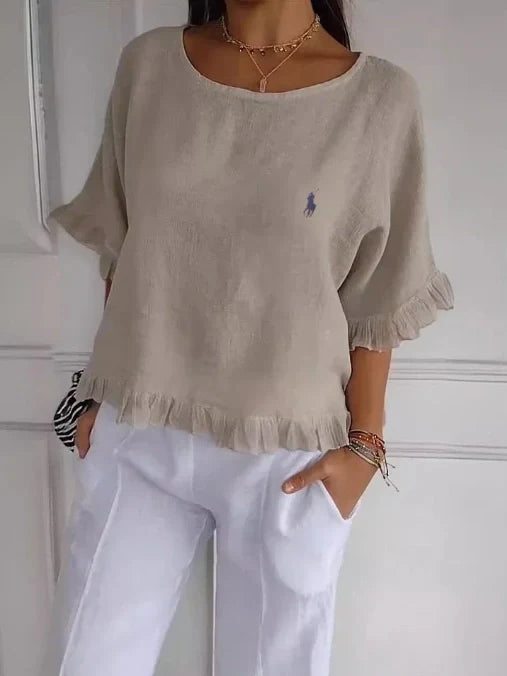 Liquidation 🔥 Chemisier en lin à volants et col rond Ralph Lauren pour femme